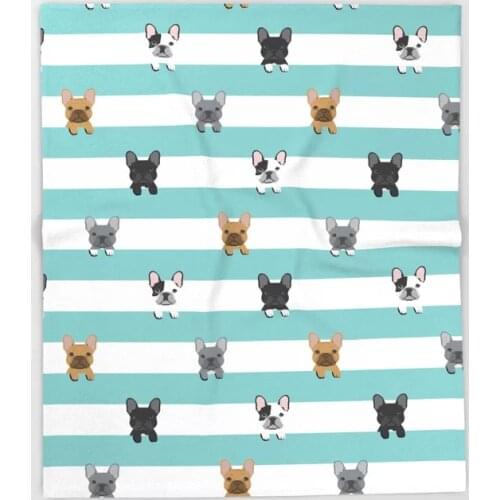 Bull Dog Cartoon Throw Blanket Cute Kids Design French Bulldog stripes Blankets for Beds Christmas Decorations for Home
