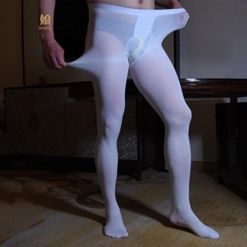 Mens U Convex Long Johns Leggings Velvet 80D Pantyhose Sexy Underwear Nylon Stockings Translucent Gay Fetish Exotic Sleep Pants