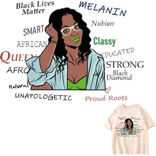 Black Girl Iron-On Patches For Clothes A-Level Heat Transfer Thermal Stickers Washable T-Shirts Applique Fashion Clothing Patch