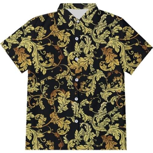 IFPD New Mens Shirts Golden Leaves 3d-printed Summer Casual Baroque Vogue Trendy Suitable Golden Brown Leaf Short-sleeved Shirt