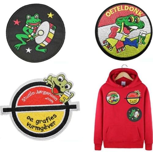 Oeteldonk Embleem Full Embroidered Frog Carnival for Netherland Iron on Patches Embroidered Patches for Clothes Stickers Stripes
