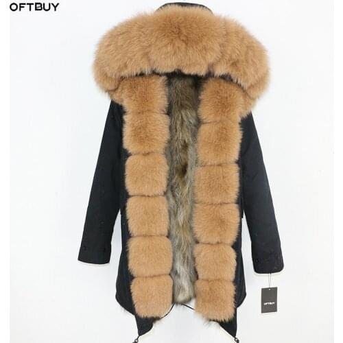 OFTBUY 2021 Real Fur Coat Winter Jacket Women Parka Natural Fox Fur Streetwear Thick Warm Detachable Outerwear Long Parkas New