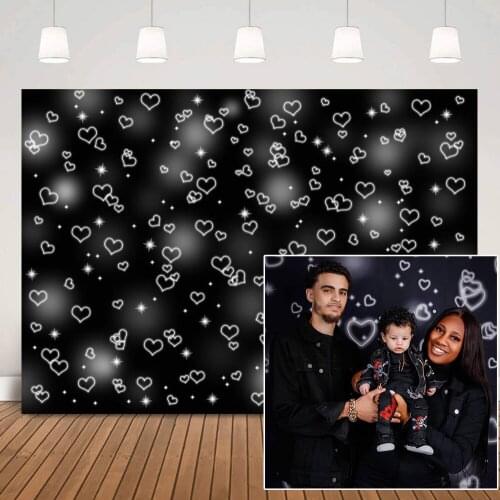 Heart Portrait Backdrop Happy Birthday Black Background Photo Shoot Party Banner Decoration Baby Adult Art Photo Studio Props