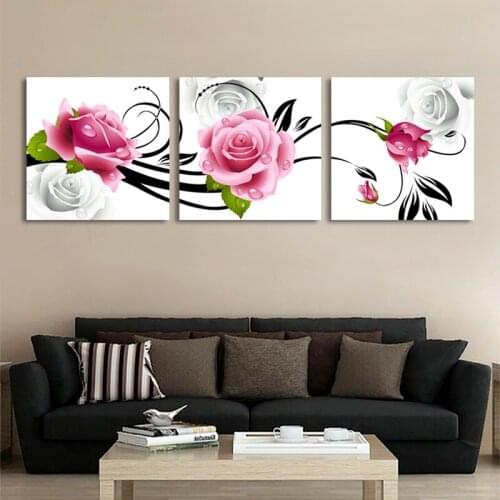 Modern Minimalist Hanging Wall Art Pink White Flowers Rose Background Canvas Pictures For Living Room Bedroom Decor