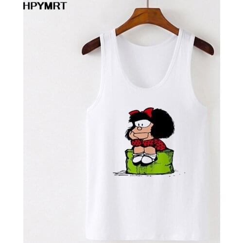 Fashion Harajuku Casual Summer Top Cartoon Cute Mafalda Printing Tank Tops Women Streetwear White kawaii Vest sleeveless Clothes