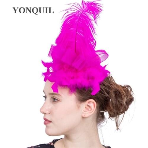 Gorgeous Ladies Party Dinner Headpiece Women Fashion Fascinator Hat for Bridal Wedding Prom Chapeau Cap with Feathers Hair Pin