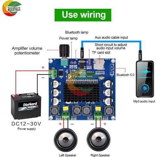 Ziqqucu TPA3116 Bluetooth 4.1/ Bluetooth 5.0 Digital Power Amplifier Board 50Wx2/100Wx2 Audio Stereo Amplifier Module DC 12 -30V