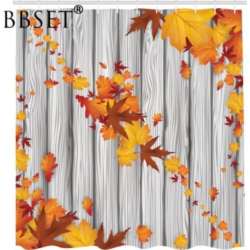 Leaves Shower Curtain Yellow Maple Leaf on Wooden Board Pattern Waterproof Multi-size Douchegordijn Bathroom Decor Witn 12 Hooks