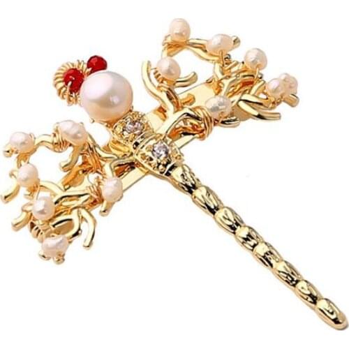 Vintage Zircon Scarf Pin Natural Freshwater Pearl Dragonfly Insect Crystal Rhinestone Brooches Women Party Brooch Pins Gifts