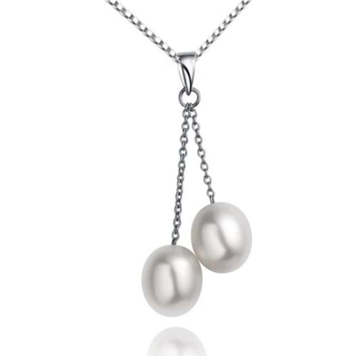 Genuine Double Freshwater pearl necklaces & pendants for women 6-10mm Natural pearls 925 Silver Wedding necklace Pearl jewelry