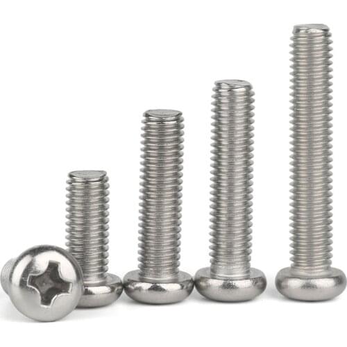 10/50 M2 M2.5 M3 M3.5 M4 M5 M6 M8 A2 304 Stainless steel Cross Round Phillips Pan Head Screw Bolt Dia 2 3 4 5 8mm Length 3-100mm