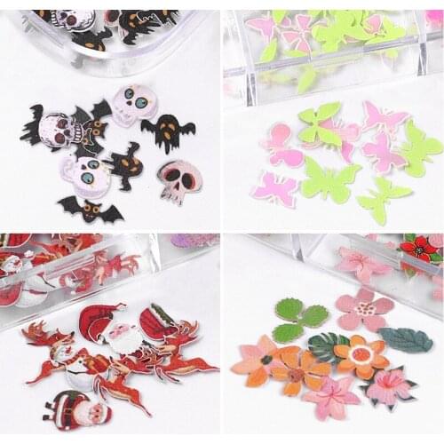 12 Grids Per Set Nail Wood Pulp ChipsSanta Christmas Hat Butterfly Sequins Flowers Colourful Sequins For Christmas Halloween