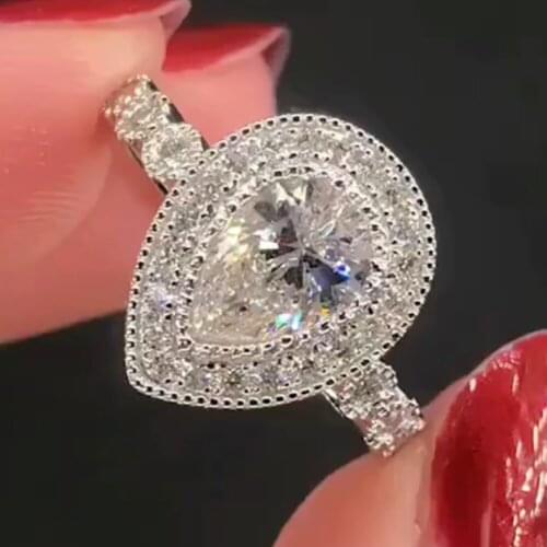 14K Au585 White Gold Ring Women Wedding Party Engagement Ring 1 2 3 4 5 Carat Water Drop Pear Moissanite Diamond Elegant Trendy