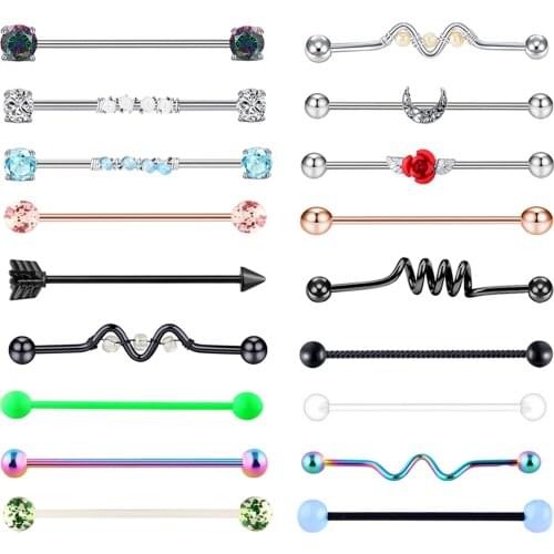 18Pcs 1.6mm 14G Stainless Steel Industrial Barbell Earrings Body Piercing 1 1/2" Each pack includes