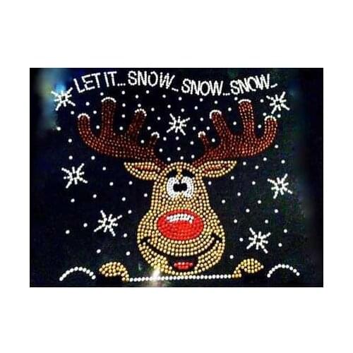 2pc/lot Let it Snow Christmas Deer Rhinestone Transfer Iron On design stone hot fix designs hot fix rhinestone transfer patches