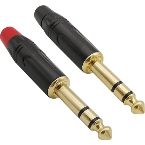 2Pcs Gold-plated 3 Pole 6.35mm Stereo Audio Wiring Connector 6.35 1/4" Male Plug Audio Microphone DIY Soldering Wire Connecters