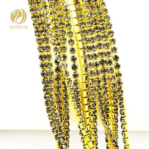 2mm/2.5mm/2.8mm/3.0mm/4.0mm 5yard/pack High quality Gold bottom Gray Rhinestone Chain DIY Accessories