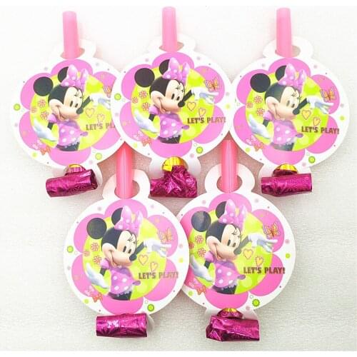 6pcs/bag Minnie Mouse Party Supplies Blowout Trumpet Horns Kids Baby Shower Party Decoration Kids Birthday Minnie Mouse Blowout