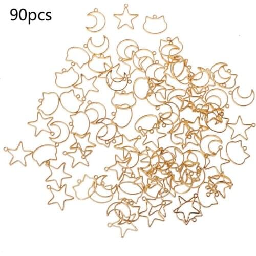90Pcs Cat Moon Star Resin Frame Open Bezels Setting Blank Pendant Jewelry Making