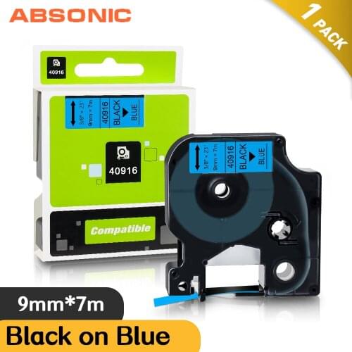 Absonic Black on Blue 40916 Label Tape 9mm Replace Dymo D1 Label Maker Machine for Dymo Label Printer LabelManager450 360D 280