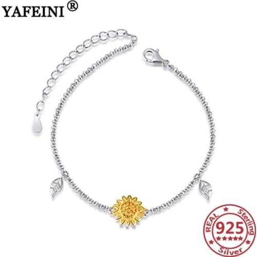 YAFEINI 925 Sterling Silver Sunflower Bracelets Womens Charms Bracelets Silver 925 Jewelry Bracelets Graduation Gifts Jewelry