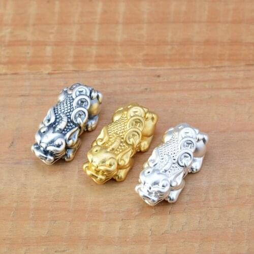 100% 3D 999 Silver Fengshui Pixiu Beads Pure Silver Good Luck Jewelry Accessories Beads DIY Bracelet Beads