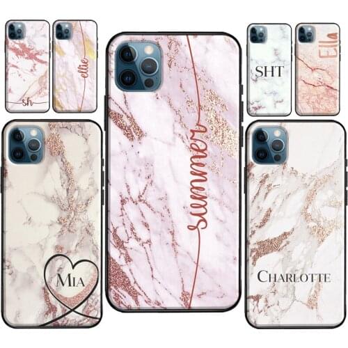 CUSTOM NAME INITIALS ROSE GOLD PEACH SHINY Case For iPhone 8 7 Plus 6S SE 2020 XS Max X XR Fundas For iPhone 11 12 Pro Max mini