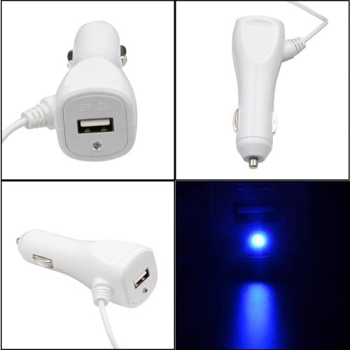 DC12-24V Plastic White Mini Car Cigarette Lighter USB Charger Power Adapter With Blue LED Light for Mobile Phones Tablet GPS