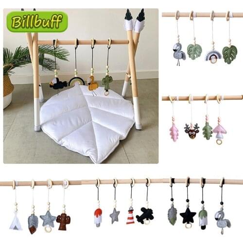 Baby Wooden Teether Baby Play Gym BPA Free Wooden Pendant Sensory Ring-Pull Beech Ring Teether Necklace Teething Toy for Newborn