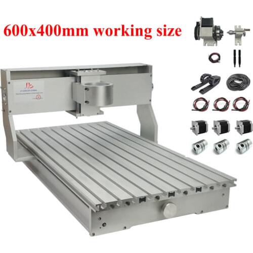 DIY cnc 6040 aluminum frame 80mm spindle diameter Nema23 stepper motors with drag chain limit switch 1.5kw VFD 800w spindlle