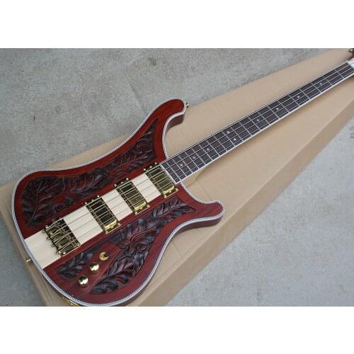 Factory Outlet-4 Strings 4 Strings Neck-thru-body Electric Bass Guitar with Carved Pattern,3 Pickups