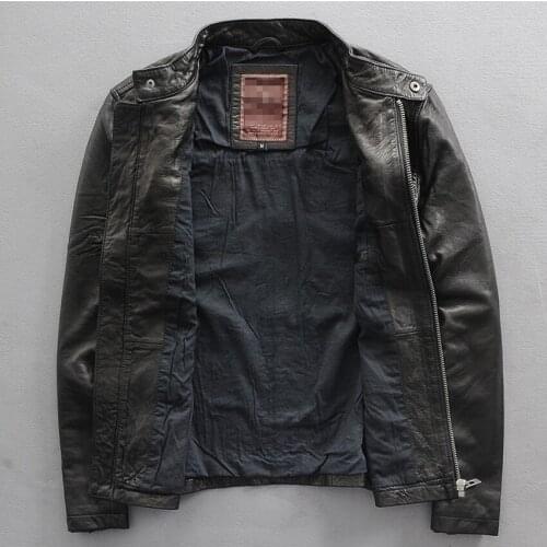 Classic genuine men super soft sheepskin short slim fit wind jacket black limited edition mens leather coat thin