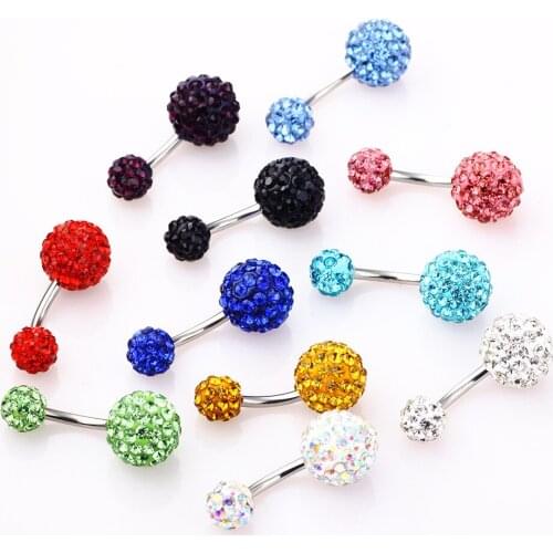 1PC Double Crystal Stainless Steel Belly Button Ring Rhinestone Piercings Navel Ring Sexy Piercing Earring Round Body Jewelry