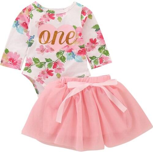 2019 New 2pcs Cute Baby Girls Clothes Set One Year Birthday Girl Tutu Skirt Romper Newborn Princess Party Cake Smash Outfits