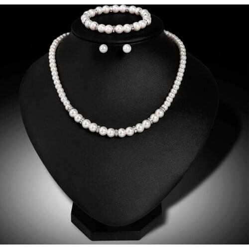 Elegant Arrival New Simulated Pearls Necklace Earrings Bracelet Set Rhinestone Beads Jewelry Sets for Women Wedding