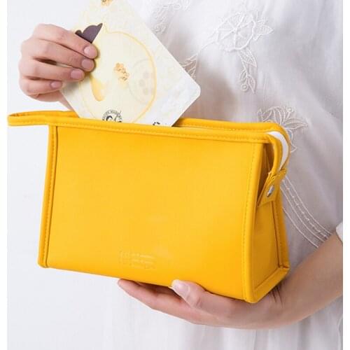 PU Leather Cosmetic Bags Portable Storage Make Up Wash Toiletry Pouch Solid Color Women Waterproof Travel Organizer Case