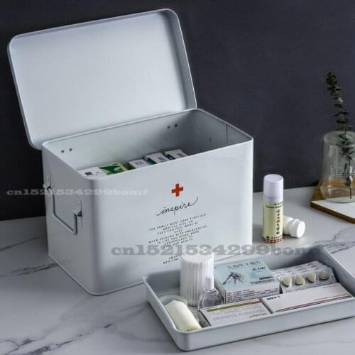 Metal Household First Aid Kit Outdoor Camping Medical Box Portable Medical Supplies Toolbox Medicine Storage Box Outpatient Box