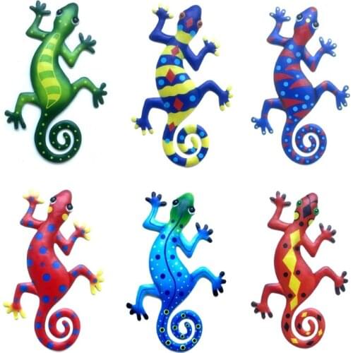 Iron Art Gecko Ornaments Metal Lizard Art Sculpture for Patio Outdoor Wall Fence Hanging Decor Drop Shipping