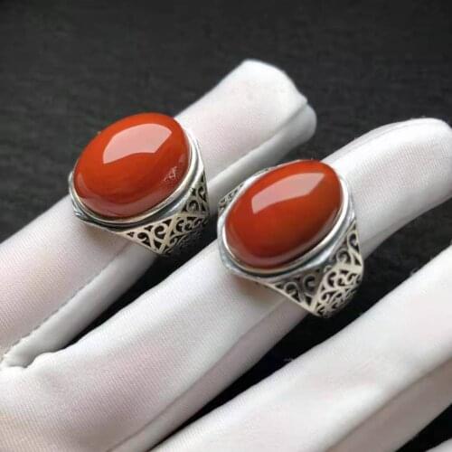 Natural Red Agate Mens Ring S925 Sterling Silver Jewelry Bague Homme Anillo Hombre Rare Precious Exquisite Charm