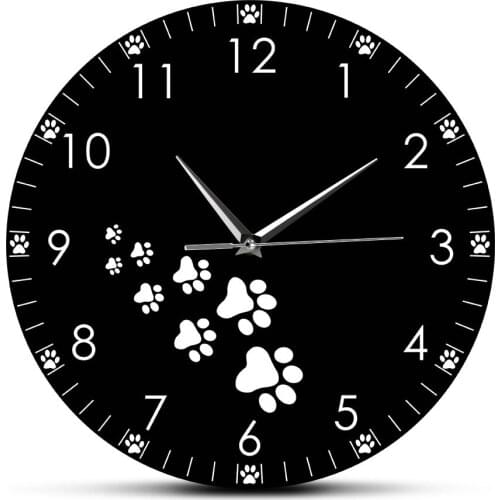Kitty Cat Paw Trail Silent Non Ticking Wall Clock Home Decor Cat Footprints Wall Art Pet Shop Decoration Hanging Wall Watch