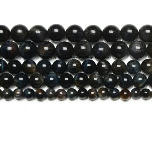 Natural B Quality Dark Blue Color Tiger Eye Stone Round Loose Beads 15" Strand 6 8 10 12MM For Jewelry Make