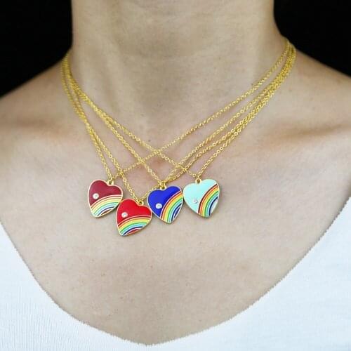 Heart Shaped Pendant Necklace Gold Color Colorful Enamel Rainbow Summer Hot Selling Trendy Women Jewelry