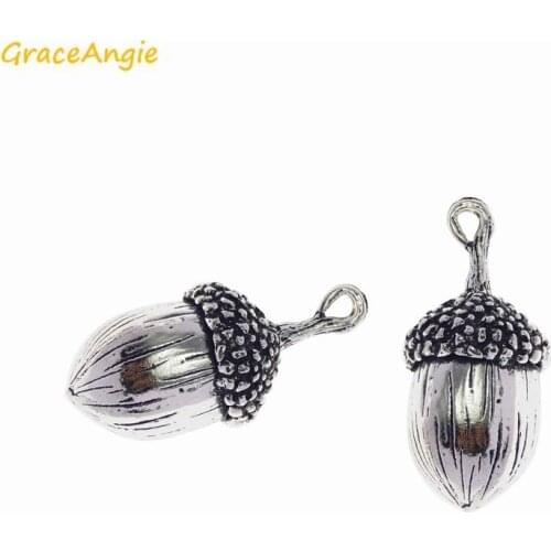 GraceAngie 2PCS 3D Vivid Acorn Pendant Antique Nice Detail Alloy Metal Charm for Necklace Hanging Accessory Handmade