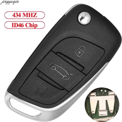 Jingyuqin Flip Remote Control Car Key 434MHZ ID46 PCF7941 FSK For Citroen C4 2010 C-Elysee 2013 C3XR 3 Button Entry Fob No Blade