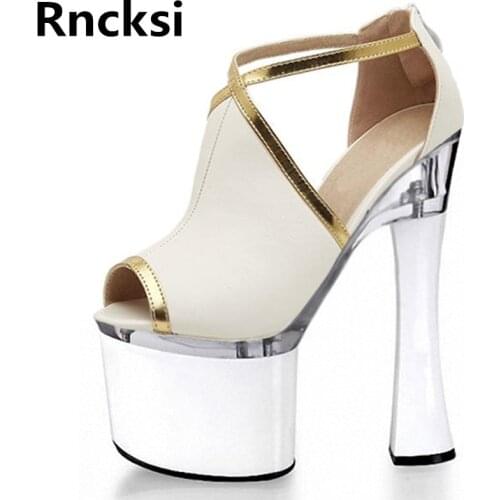 Rncksi Girl Peep Toe Sexy Straps Womens 18cm Square Heels Party Shoes Party Sandals Patform 18cm High Heels Pole Dance Sandals