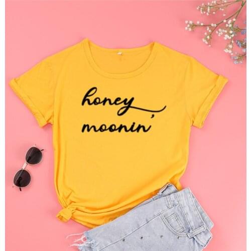 Honeymoonin' Couple Bachelorette Gift Girlfriend, Honeymoon Party Shirt cotton Letter print Graphic O neck Ladies Drop shipping