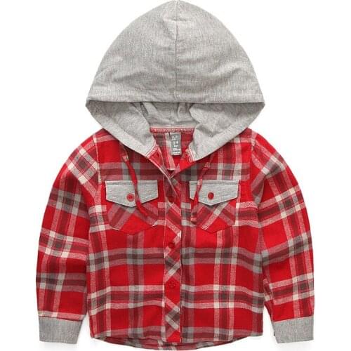 Hooded Shirt for Boys Spring Autumn New Baby Boys Plaid Tee Shirt Kids Long Sleeve Casual Shirt Coat Boys Jacket Outwear 3-8Y