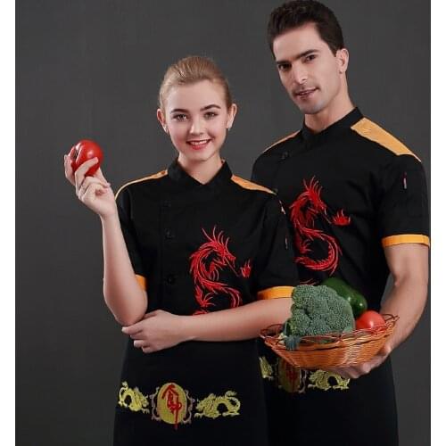 Chef Service Hotel Restaurant Kitchen Short Sleeve Breathable Chef Uniform Black Yellow Women Men Cooking Clothes Chef Jackets