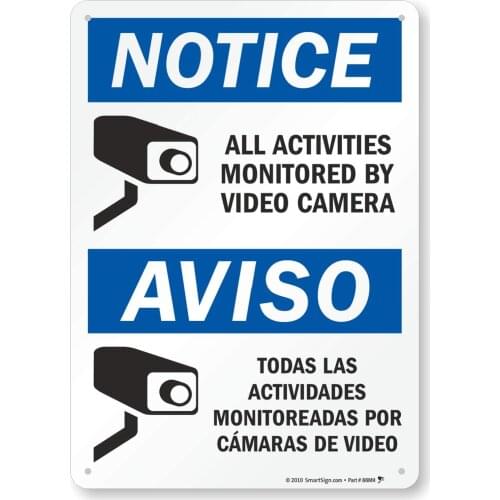 SmartSign "Notice All Activities Monitored by Video Camera" Bilingual Sign |8" x 12" Plastic