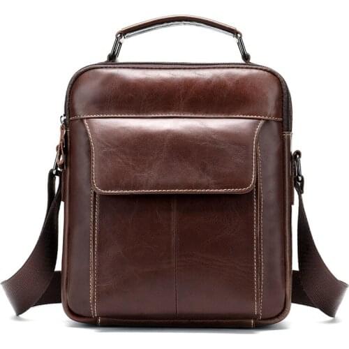 New Luxury Mens Handbags 100% Cow Genuine Leather Male Shoulder Bag Vintage Real Natural Leather Crossbody Bag Messenger Bags